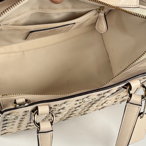 Coach Cream Beige Tea Rose Floral Studded Tote Bag shoulder bag - Picture 5 of 15